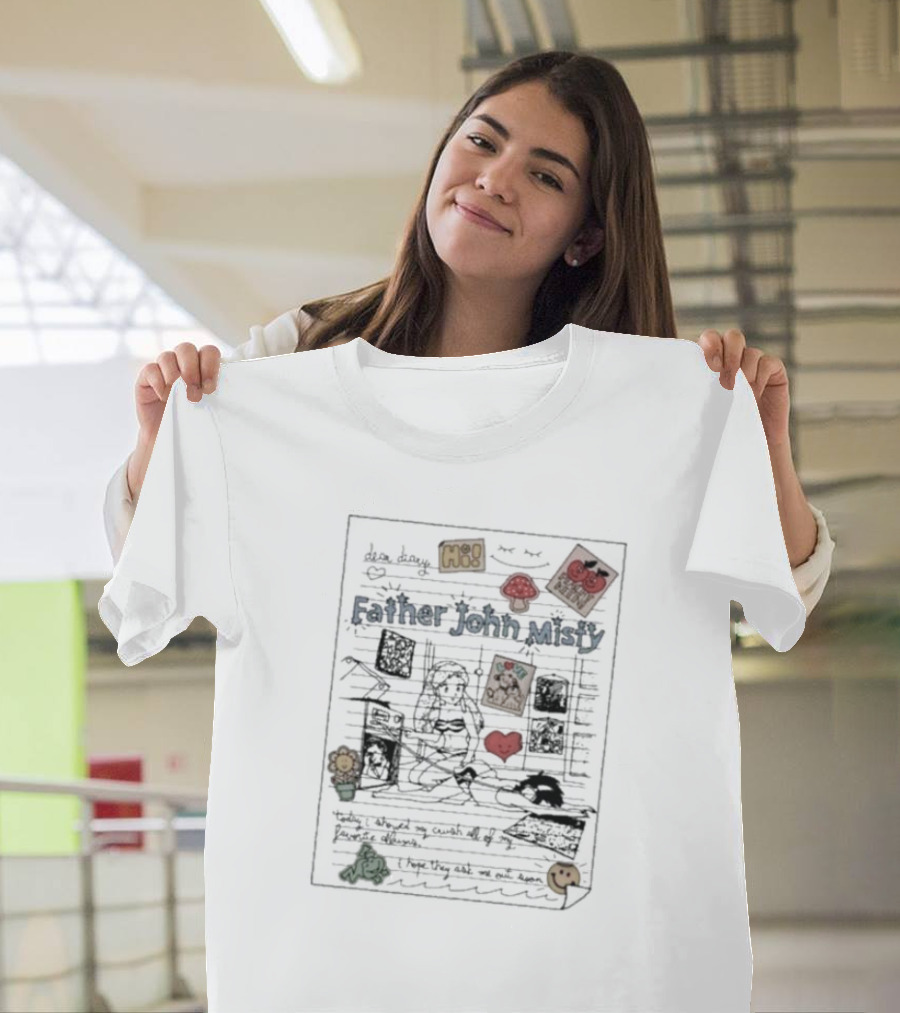 Dear Diary Father John Misty Illustrated Notebook Page With Doodles Hearts And Smiley Stickers T-Shirt