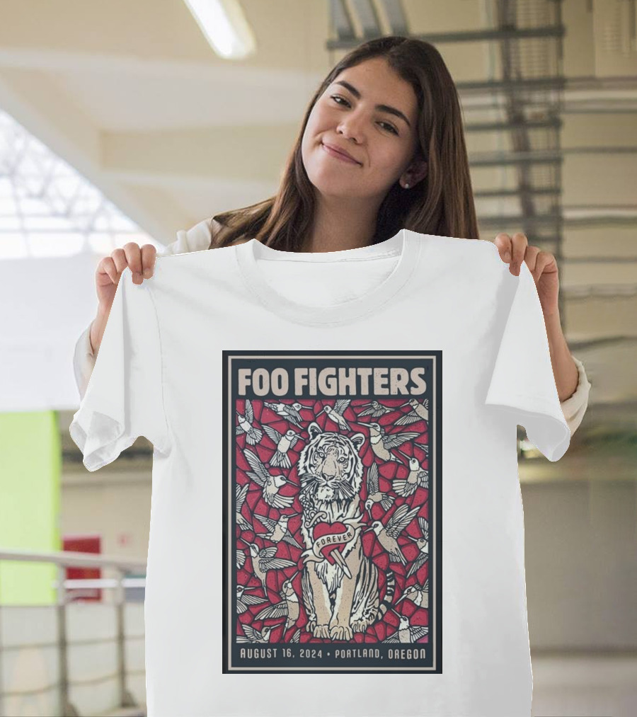 Foo Fighters August 16 2024 Portland Oregon Forever Tiger and Hummingbirds T-Shirt