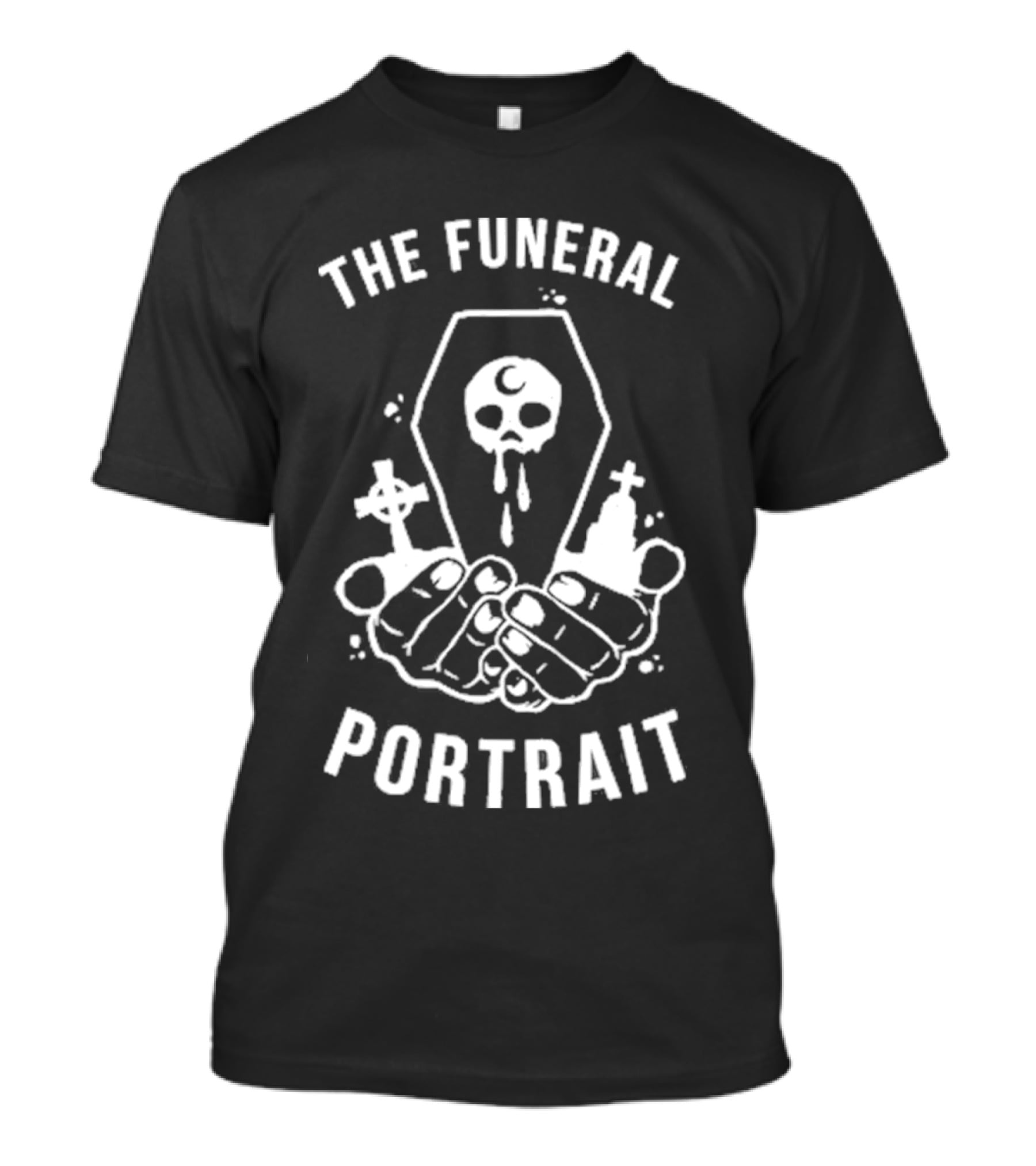 The Funeral Portrait Skull Coffin Hands Cross Black T-Shirt