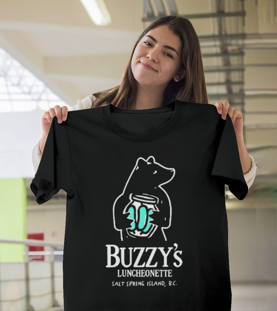 Colin Mochrie Buzzy’s Luncheonette Bear Holding Jar Salt Spring Island BC T-Shirt