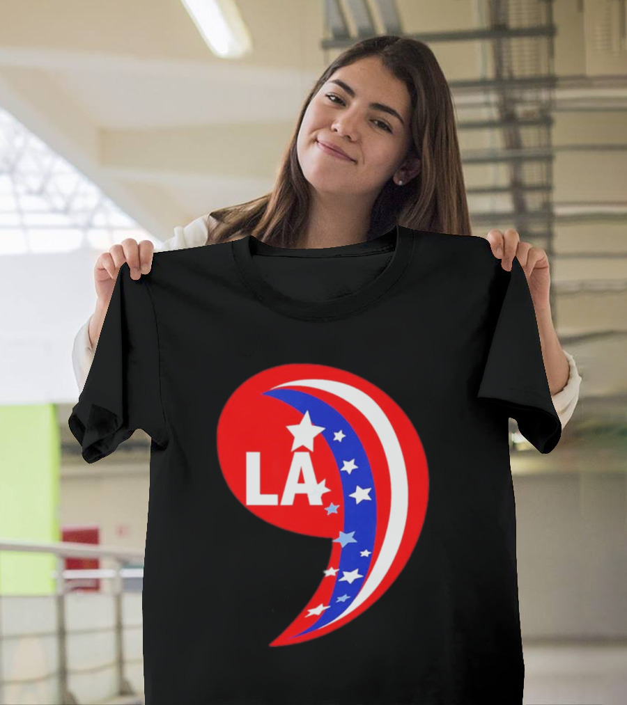 Comma LA Kamala Harris 2024 Red White Blue Stars T-Shirt