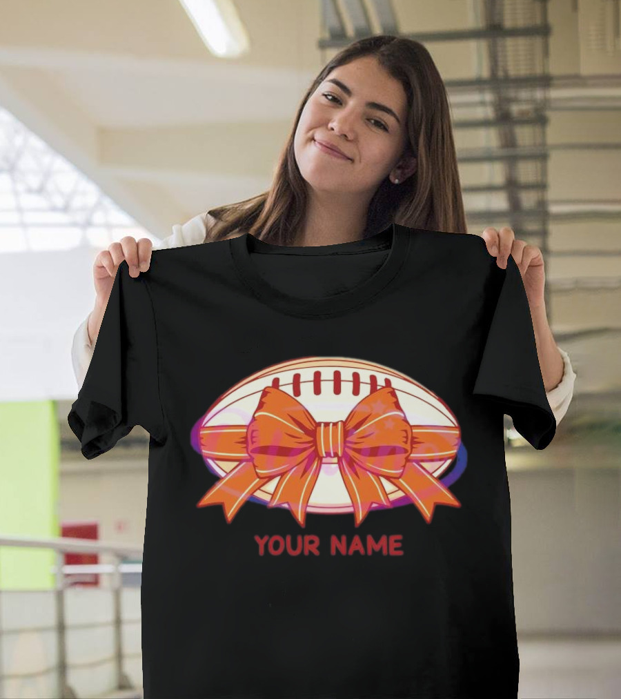 Your Name Coquette Football Bow T-Shirt