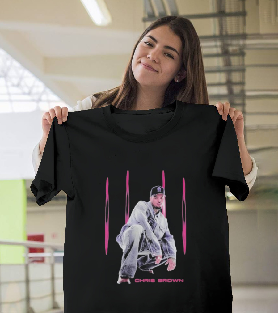 Chris Brown Pink Streaks Black Denim T-Shirt