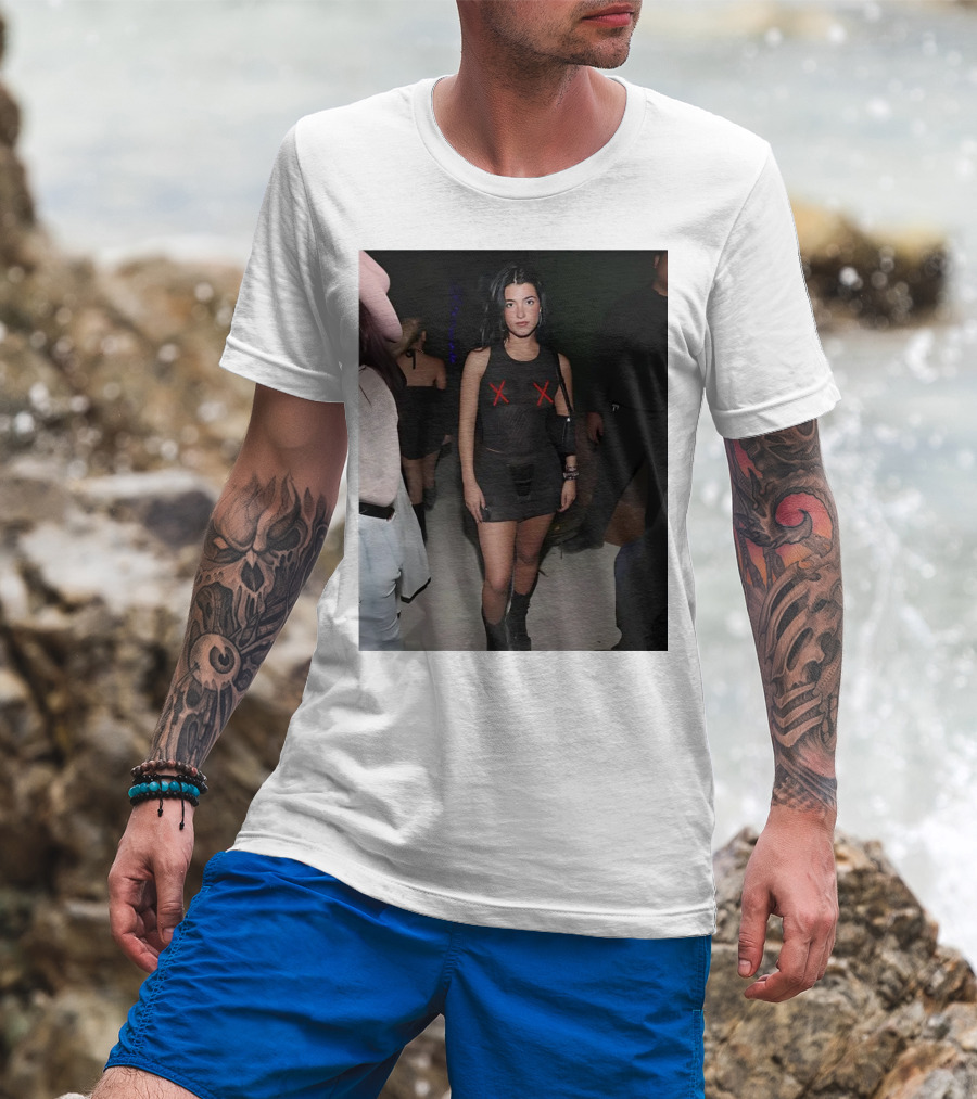 Charli D’Amelio Black Mesh Dress With Red X Details T-Shirt