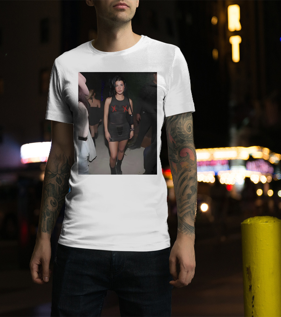 Charli D’Amelio Black Mesh Dress With Red X Details T-Shirt