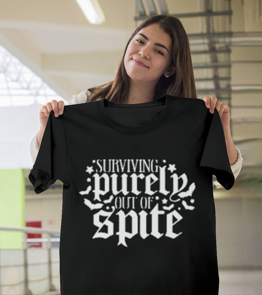 Surviving Purely Out of Spite with Stars and Wings Motif T-Shirt