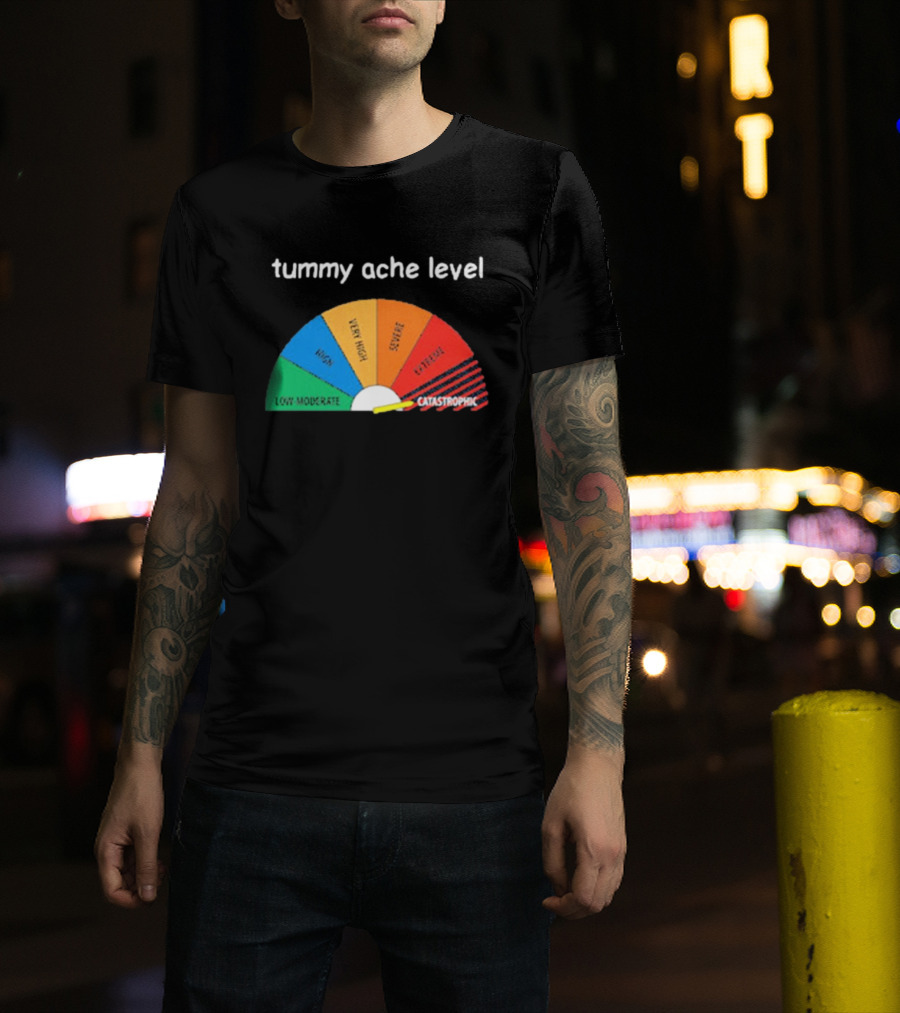 Tummy Ache Level Catastrophic Scale Low Moderate Severe Cringe T-Shirt