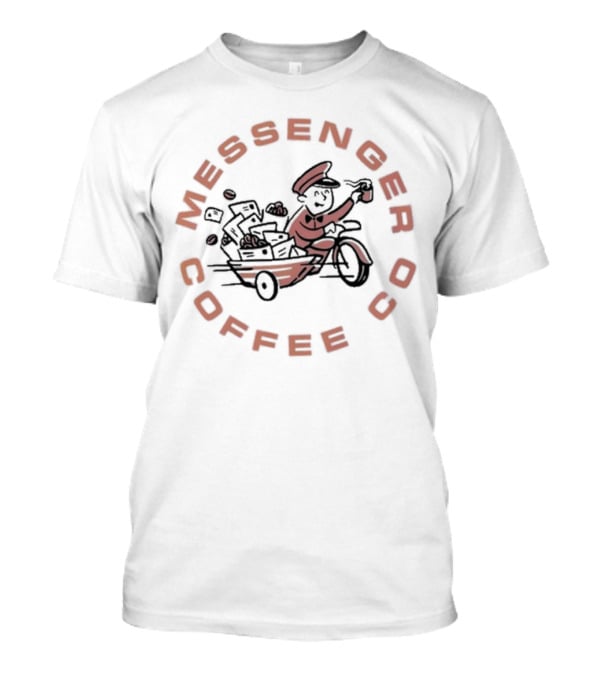 Messenger Coffee Co Vintage White Mail Carrier With Coffee Cup T-Shirt
