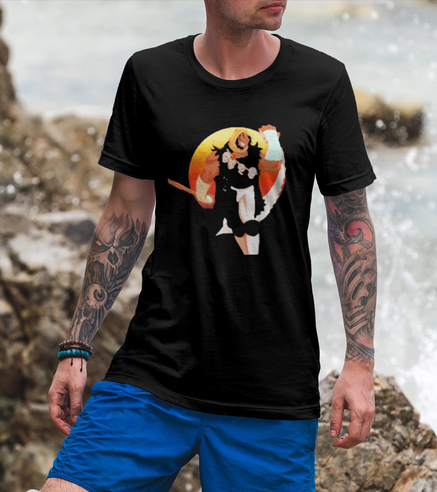 CALIFORNIA NIGHTMARE ISSUE #3 Fierce Warrior With Skulls And Sunset Background T-Shirt