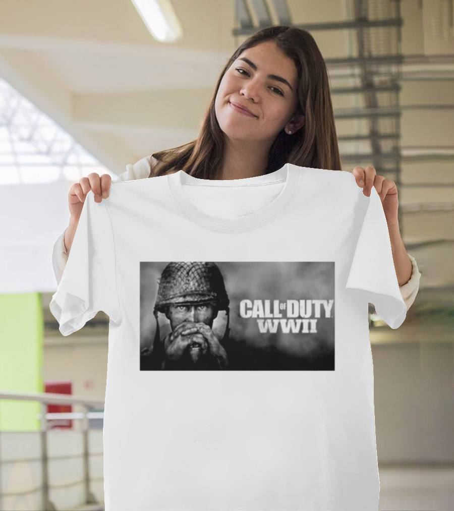 Call Of Duty WWII Soldier Image Black and White T-Shirt