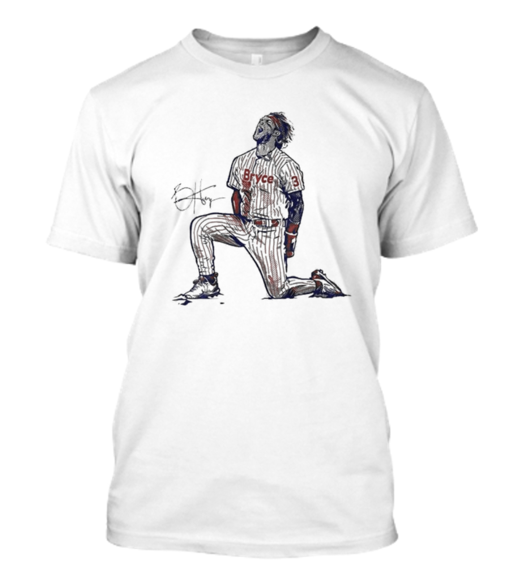 Bryce Harper Signature Pose Kneeling Baseball Star T-Shirt