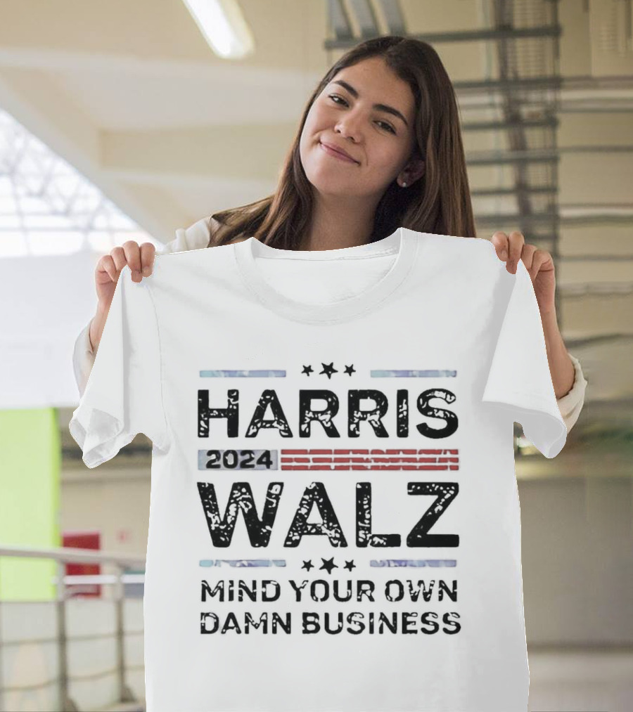Harris Walz 2024 Mind Your Own Damn Business Retro Stars Stripes T-Shirt