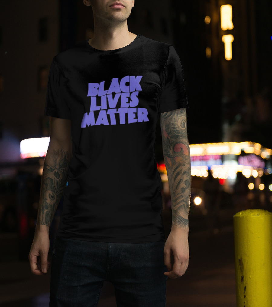 Black Lives Matter Black Tee Simple Blue Text T-Shirt