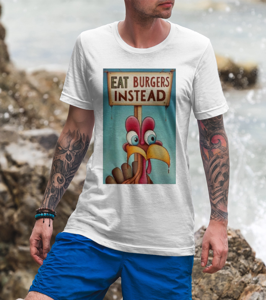 Eat Burgers Instead Funny Turkey Cartoon T-Shirt
