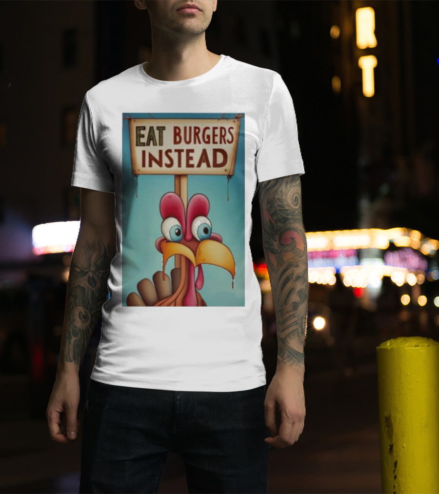 Eat Burgers Instead Funny Turkey Cartoon T-Shirt