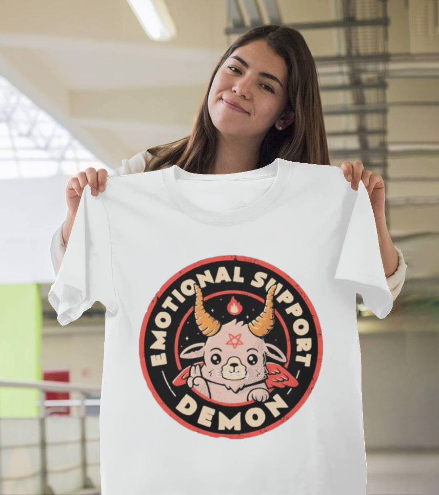 Emotional Support Demon Cute Devil Goat With Wings And Fire T-Shirt