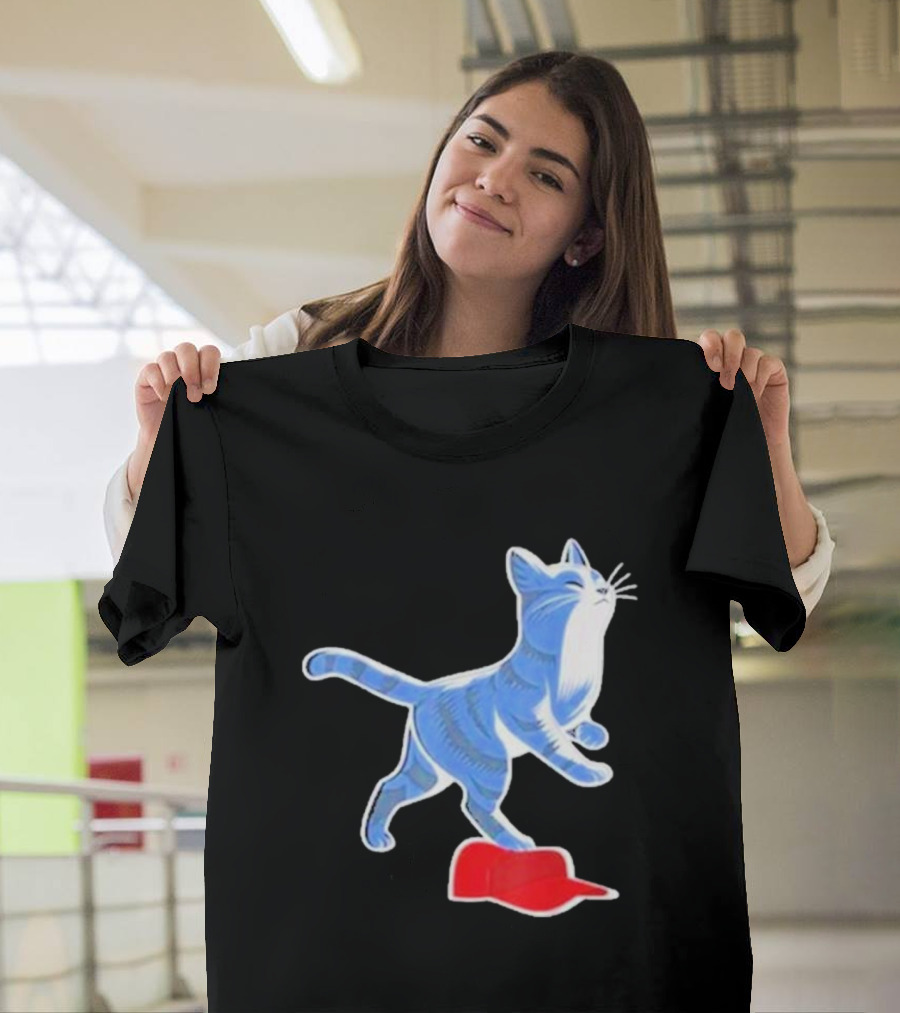 Kamala Harris Cat Stepping On Maga Red Hat Blue Striped Cat T-Shirt