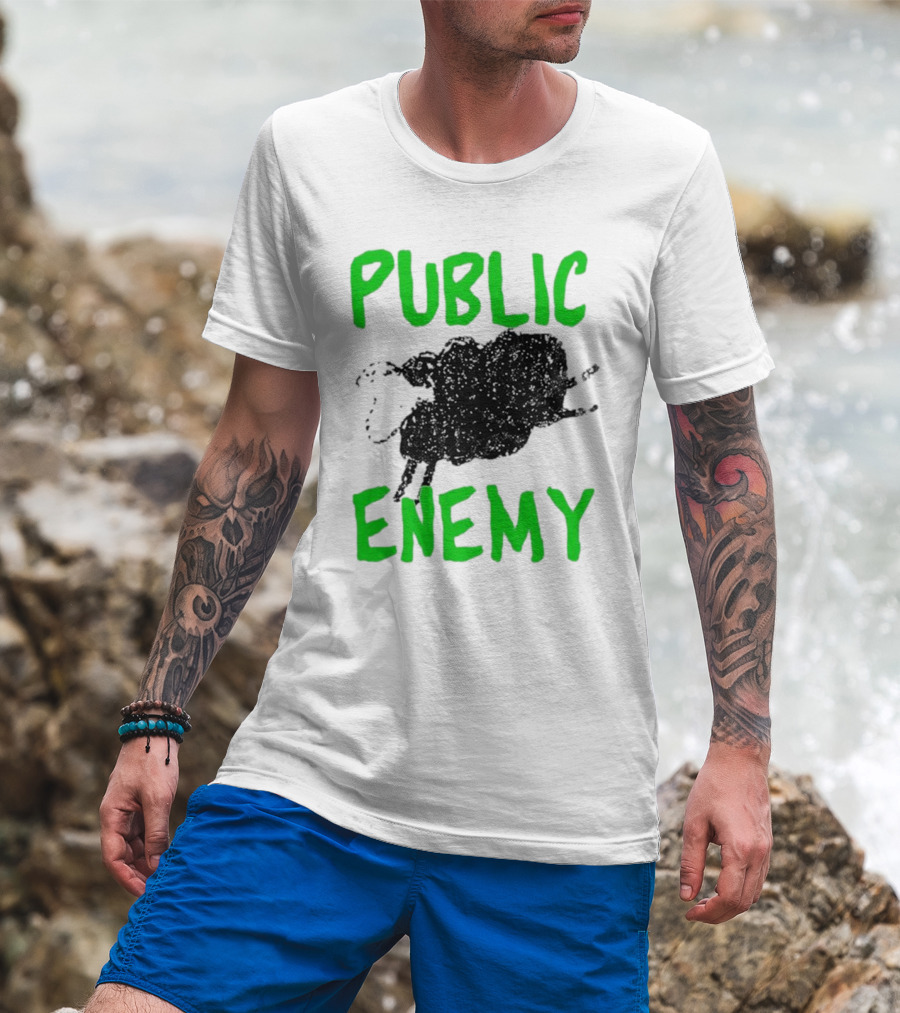 Public Enemy Sheep Black And Green Text T-Shirt