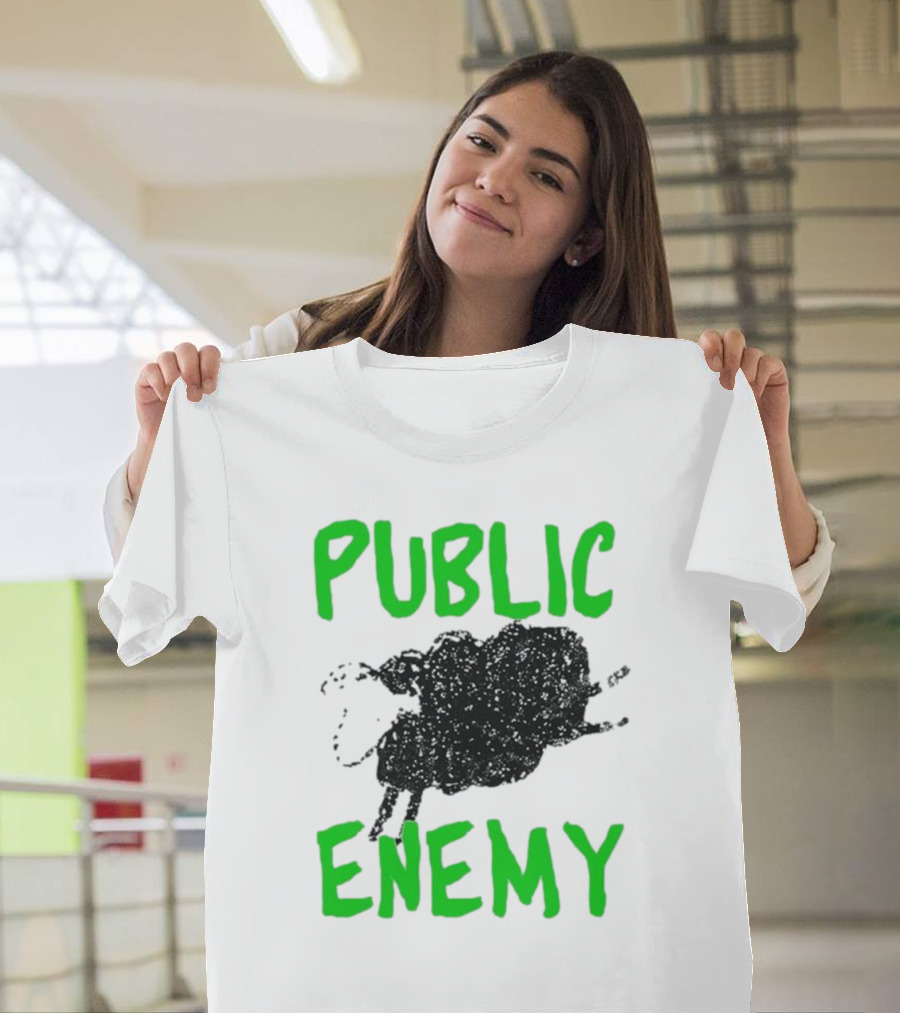 Public Enemy Sheep Black And Green Text T-Shirt