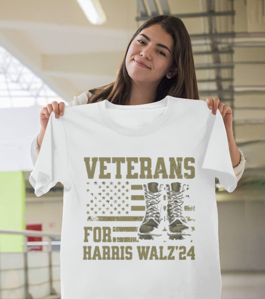 Veterans For Harris Walz ’24 American Flag and Combat Boots T-Shirt
