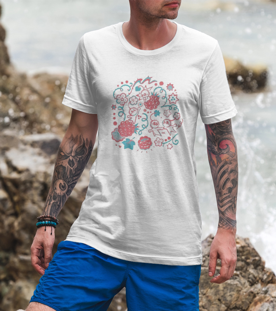 Fresh Picked Raspberries Fun Whimsical Floral And Starry Delight T-Shirt