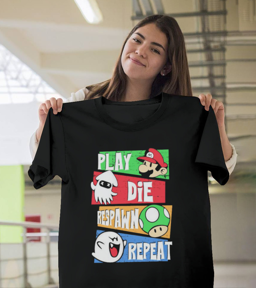 Play Die Respawn Repeat Super Mario Gamer's Life T-Shirt