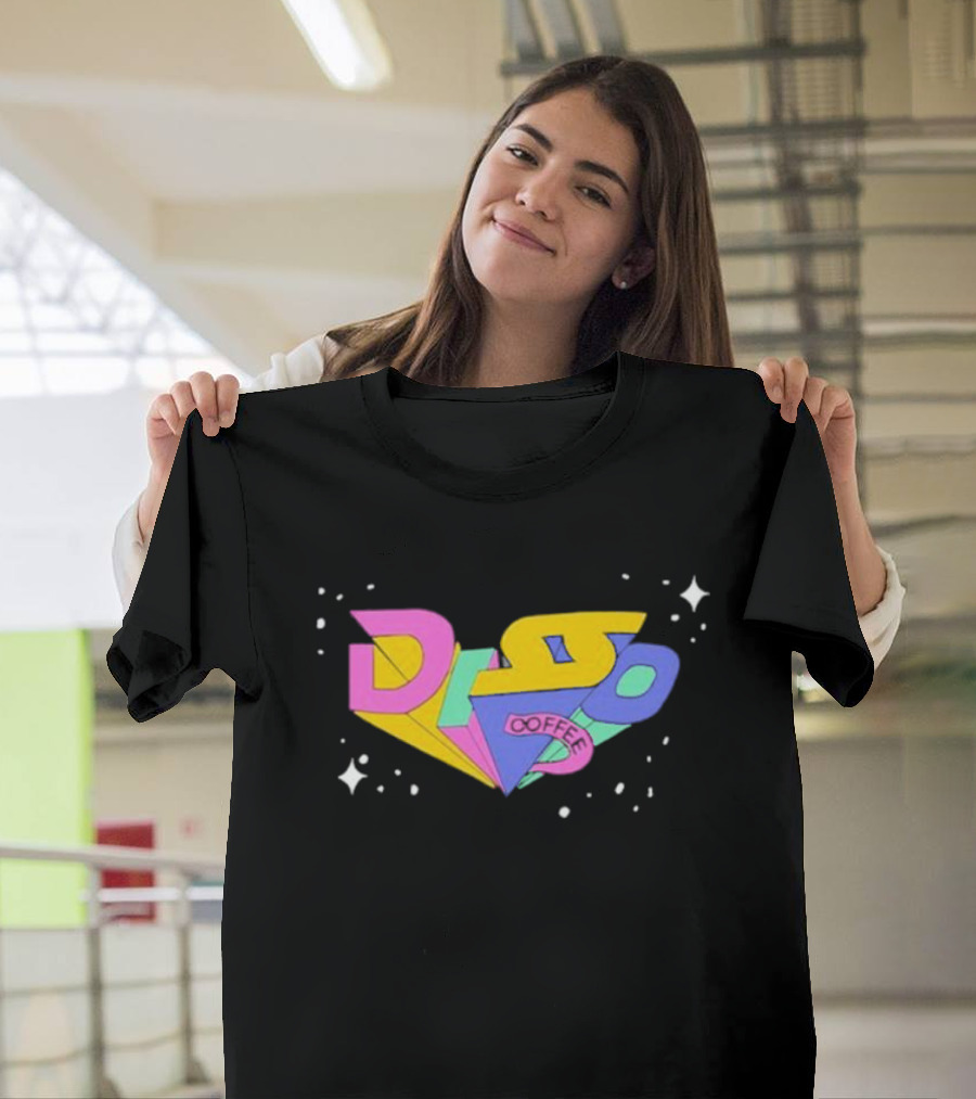 Disso Coffee Retro 3D Text Colorful Shapes With Stars T-Shirt