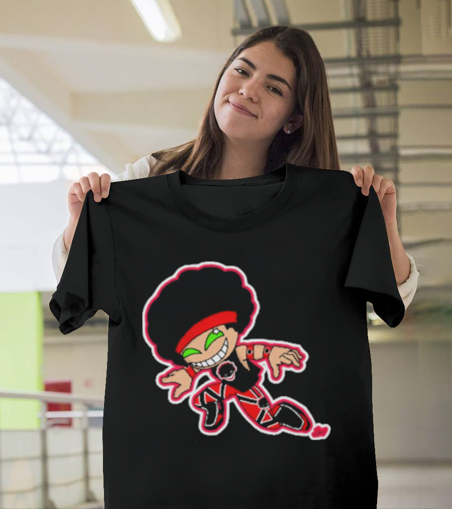 Dom Cirrus Alt Logo Cartoon Character with Afro and Red T-Shirt