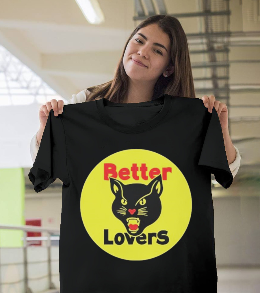Better Lovers Band Better Lovers Black Cat Bootleg Better Lovers Black Cat Yellow Circle T-Shirt