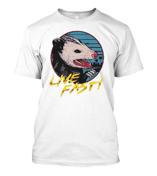 Live Fast Hiss Possum City Skyline T-Shirt