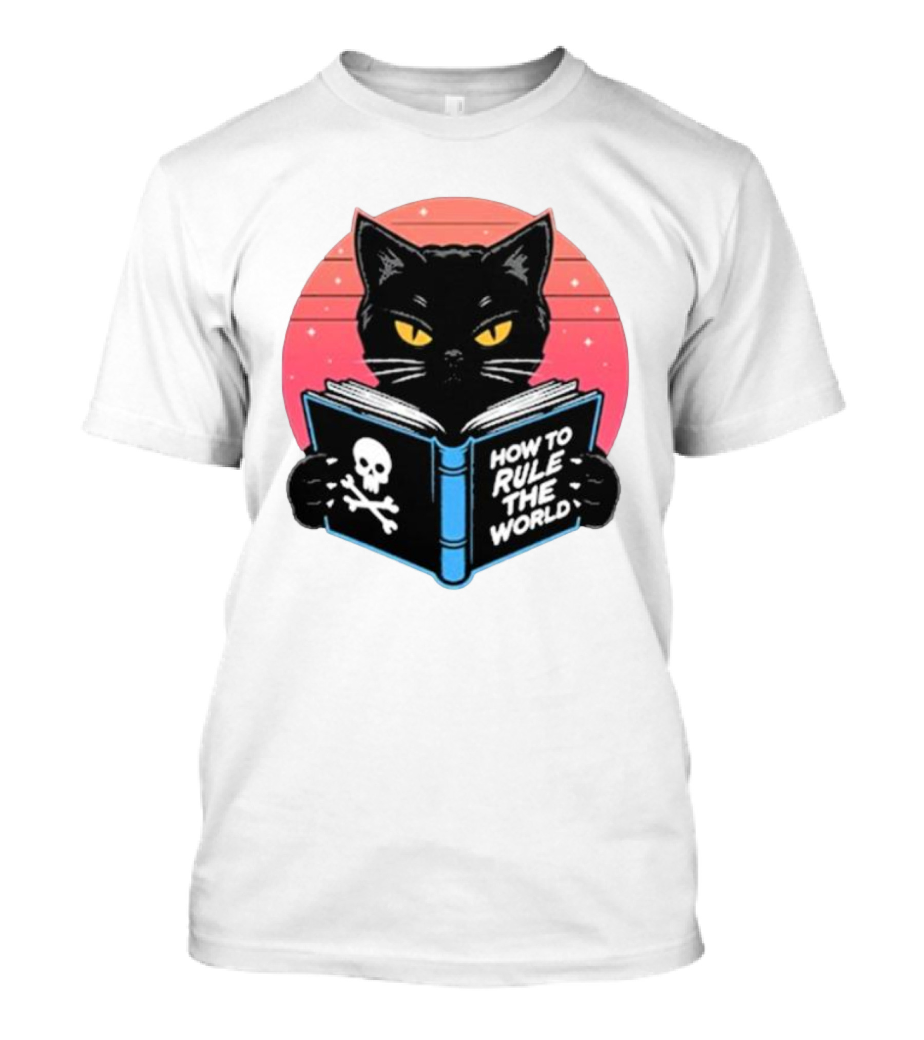 How To Rule The World Black Cat Reading Book With Skull T-Shirt