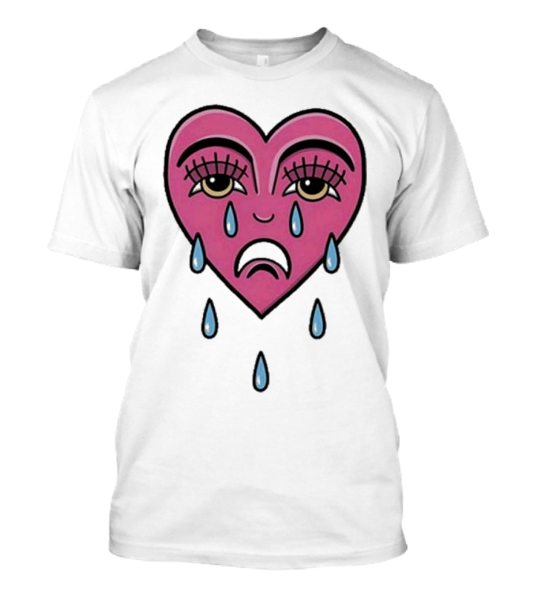 Hursey Hand Painter Crying Heart Sad Pink Teardrop Face T-Shirt