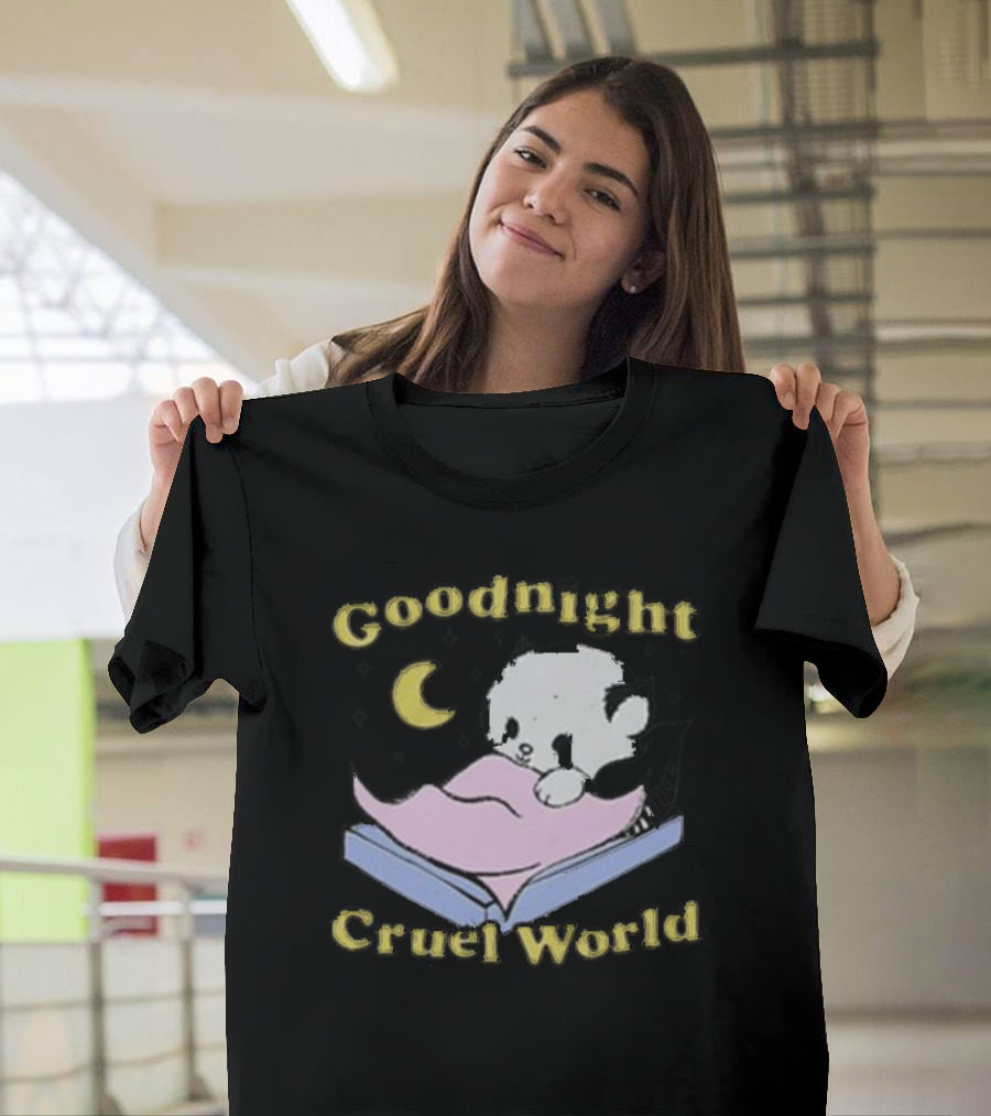 Goodnight Cruel World Moon And Bear On Open Book T-Shirt