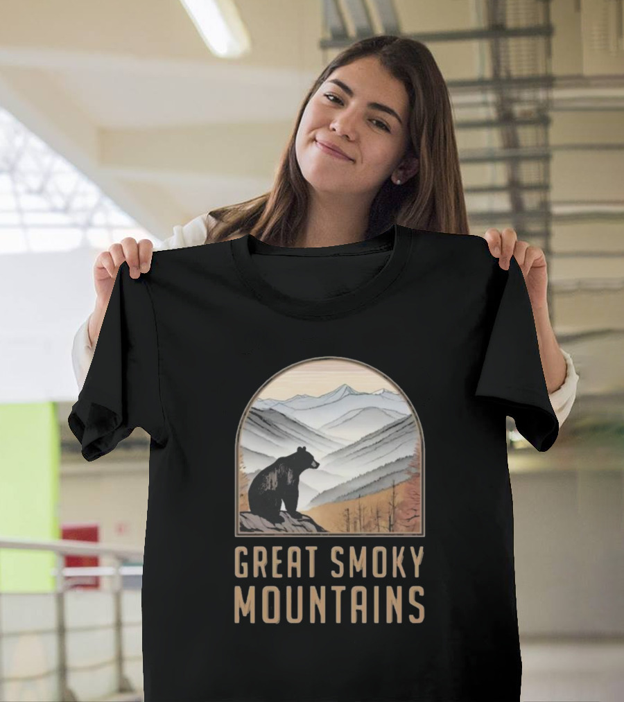 Great Smoky Mountains National Park Bear Silhouette Over Scenic Mountain Landscape T-Shirt