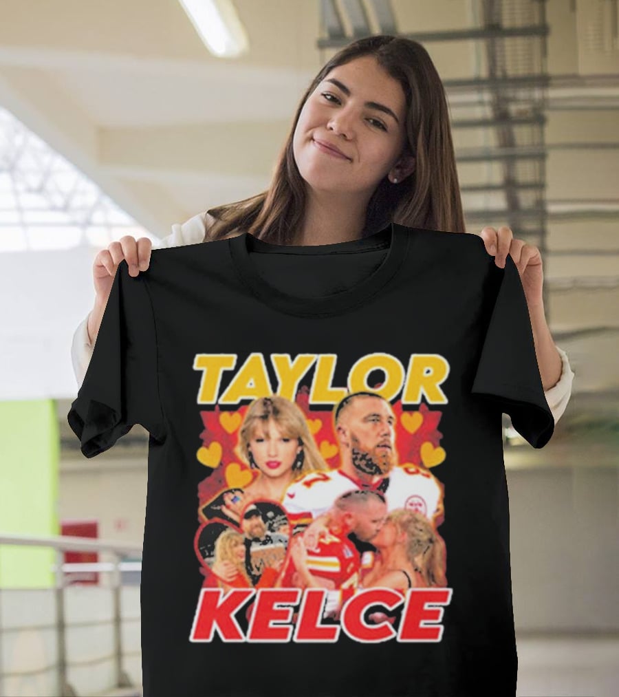 Taylor Kelce Football Love Hearts Chiefs Player Blonde Woman T-Shirt