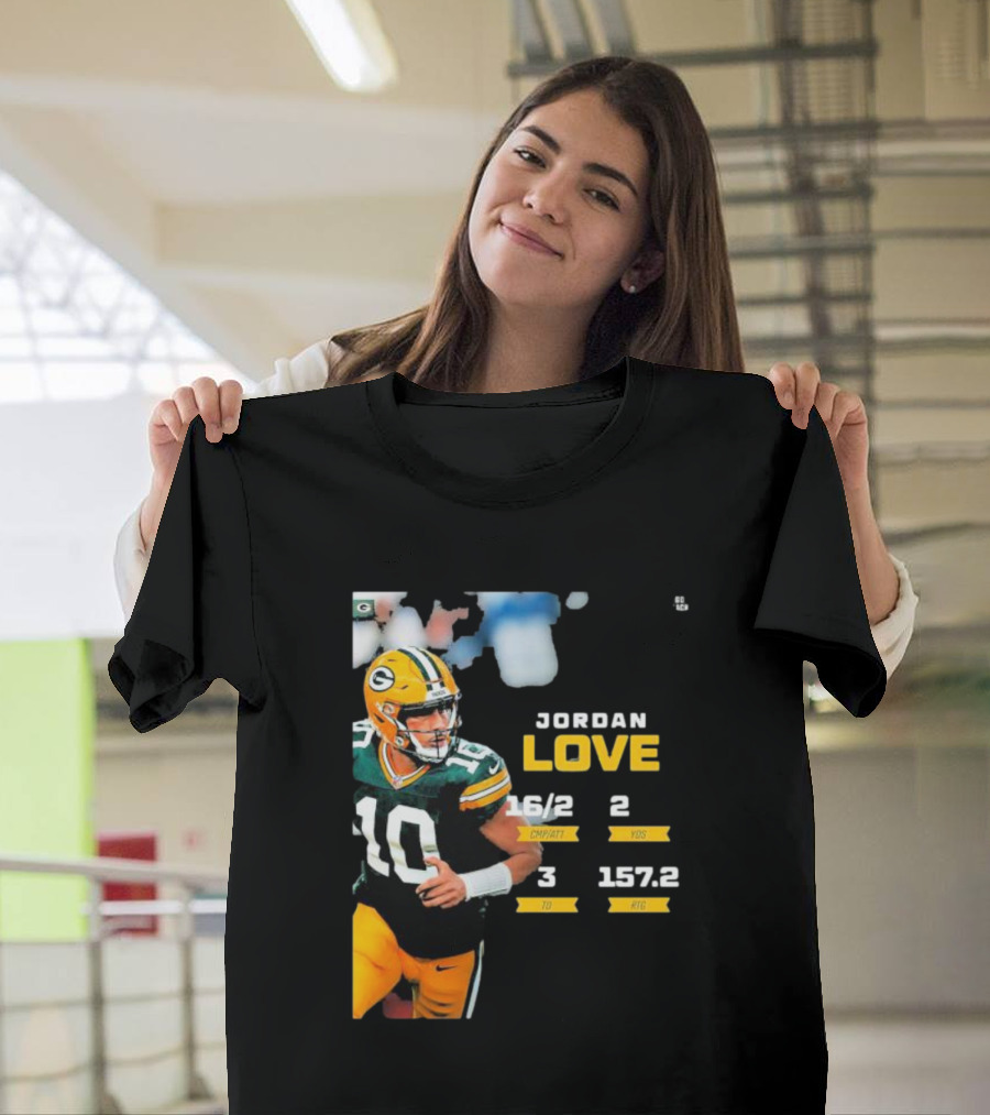 Jordan Love Green Bay Packers 16/2 3 TD 2 YDS 157.2 RTG T-Shirt