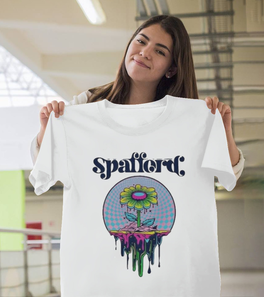 Spafford Psychedelic Space Flower In Pink And Blue Checkerboard T-Shirt
