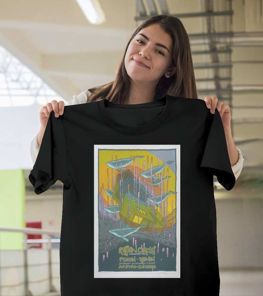 Russian Circles September 7, 2024 Metro Chicago Tour Poster Featuring Unique Surreal Artwork with Whale T-Shirt