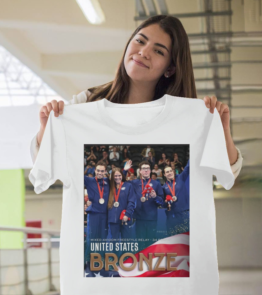 United States Bronze Medal Mixed 4x100m Freestyle Relay 34 Points Paris Paralympic T-Shirt
