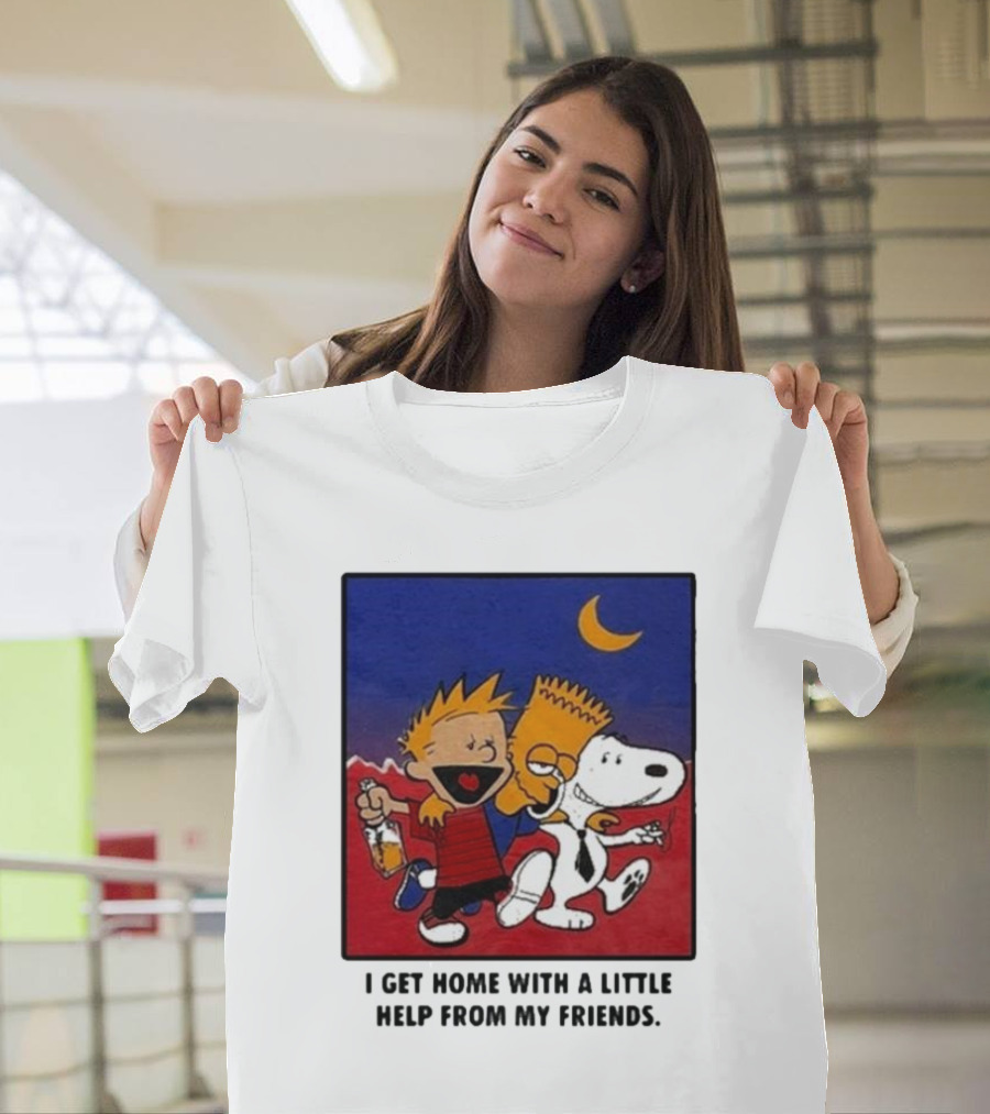 For All To Envy I Get Home With a Little Help From My Friends Calvin Bart Snoopy Trio T-Shirt