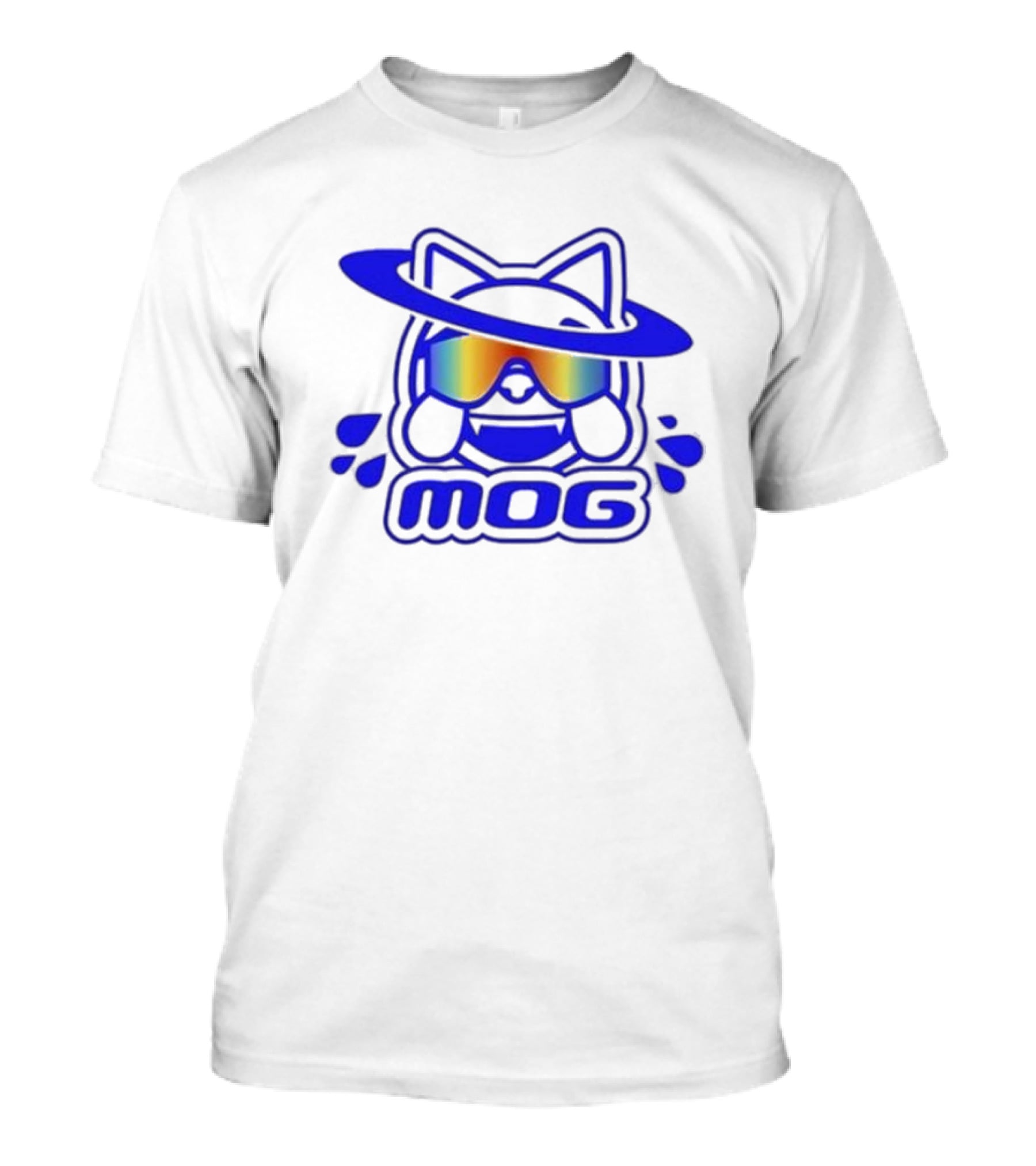 Mog Rainbow Gradient Spectacles Cat With Blue Outline Orbital Halo T-Shirt