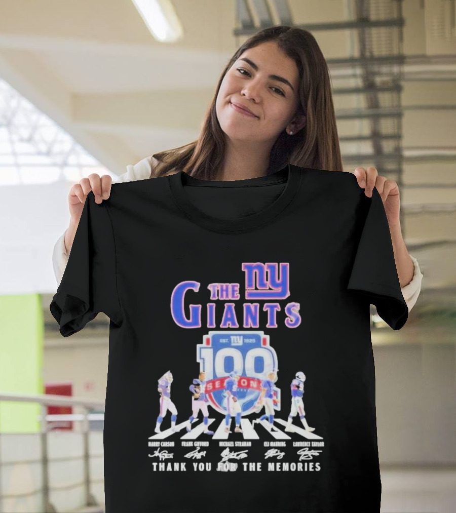 The New York Giants Celebrating 100 Seasons With Icons And Signatures Thank You For The Memories T-Shirt