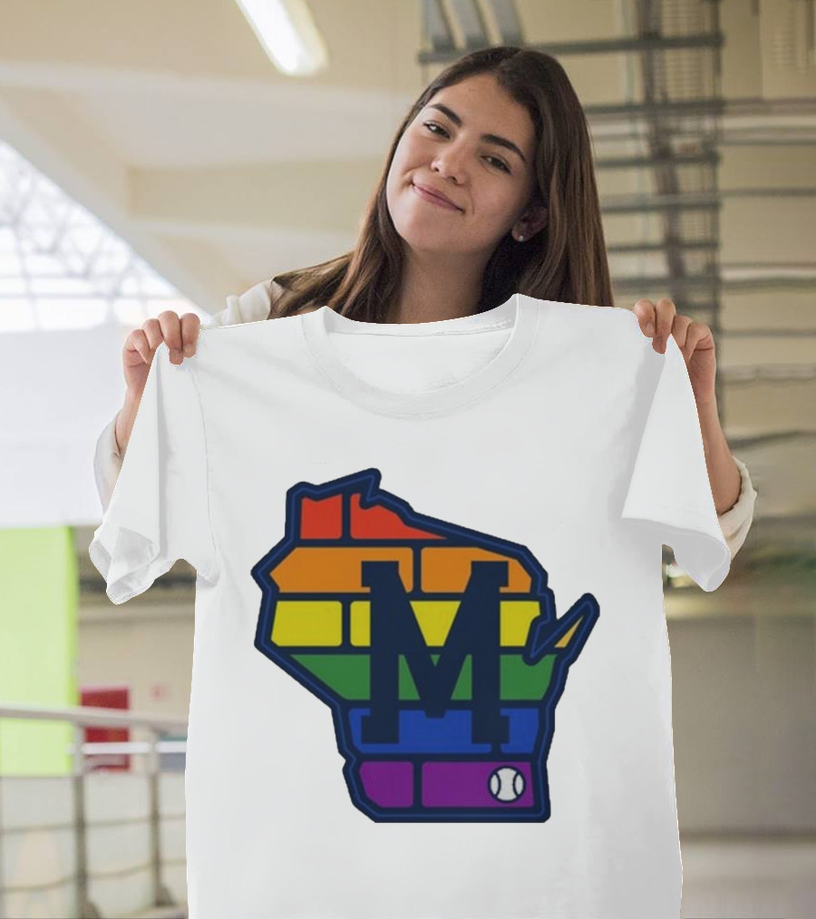 Aurora Health Care Brewers Pride Rainbow Wisconsin Baseball T-Shirt