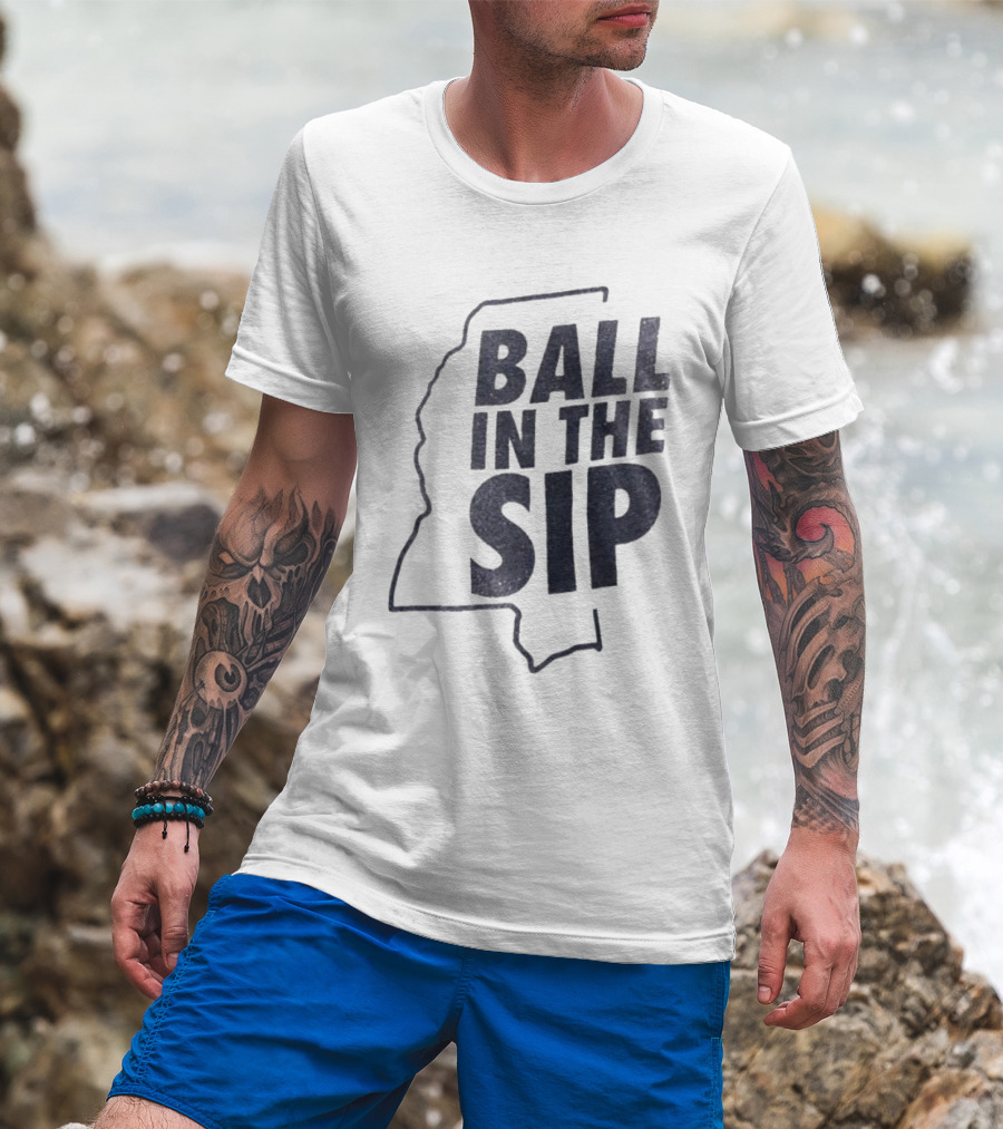 Ball In The Sip Mississippi Outline Lane Kiffin T-Shirt