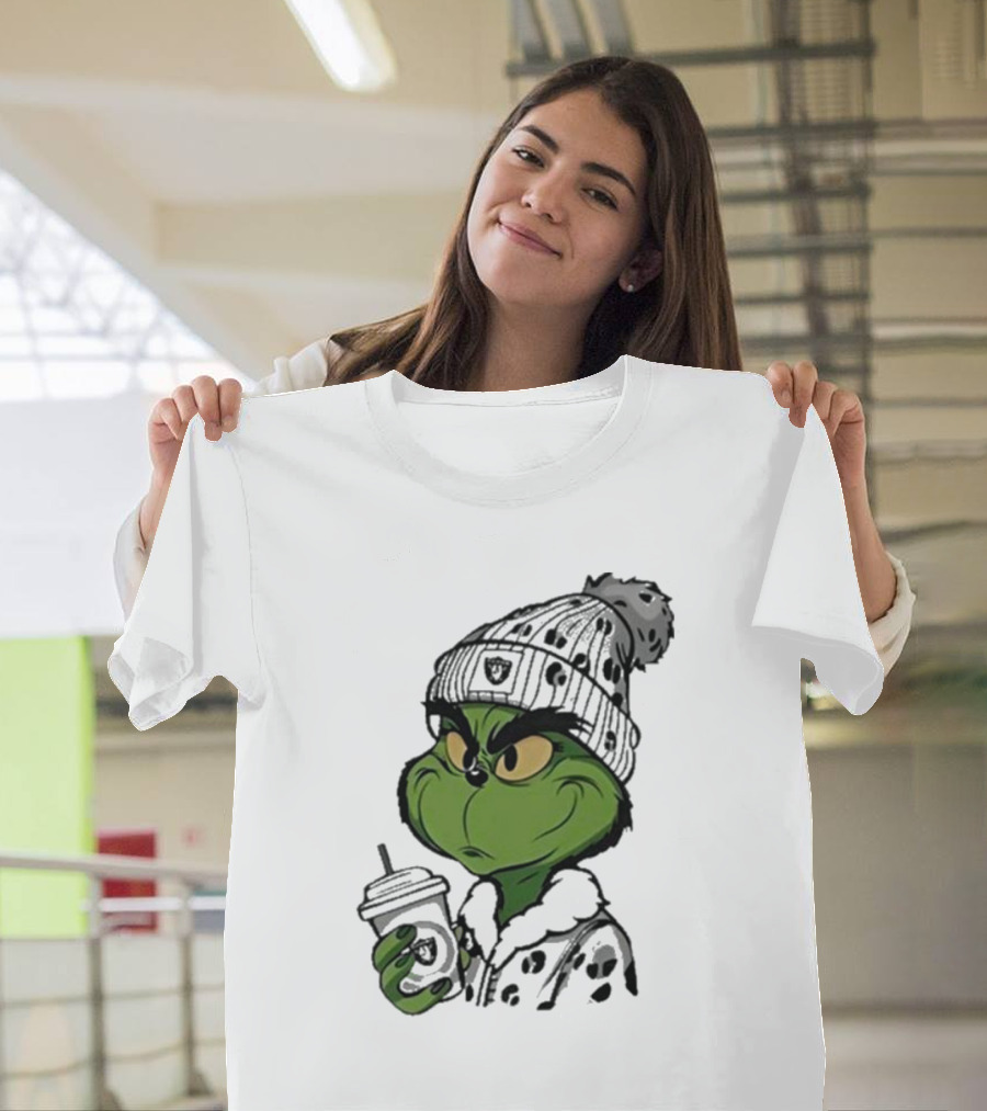 Las Vegas Raiders Grinch Drinking Coffee T-Shirt