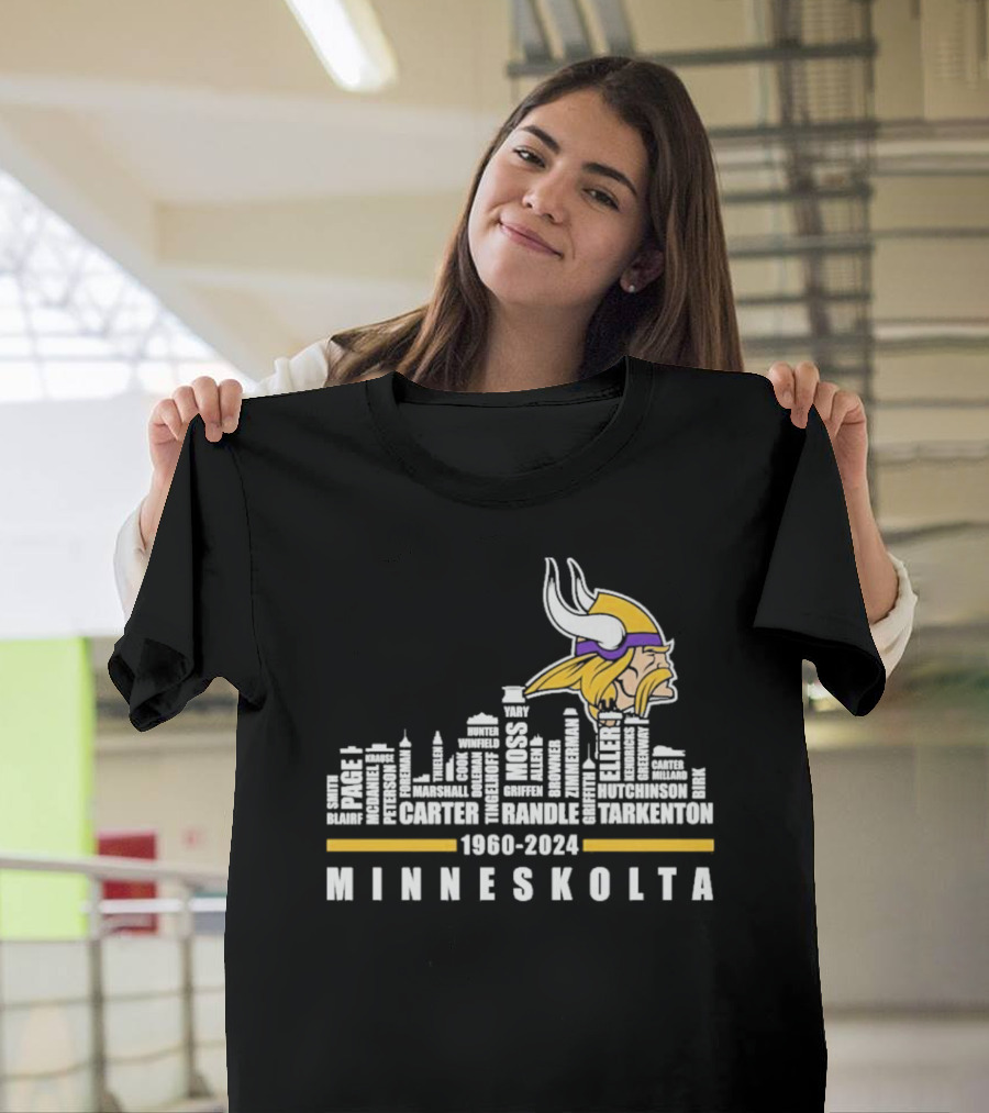 Minneskolta Vikings 1960-2024 City Legacy Tribute Skyline T-Shirt