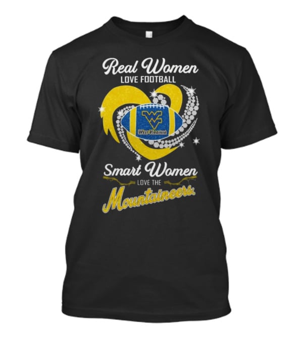 Real Women Love Football Smart Women Love West Virginia Mountaineers Diamond Heart Football T-Shirt