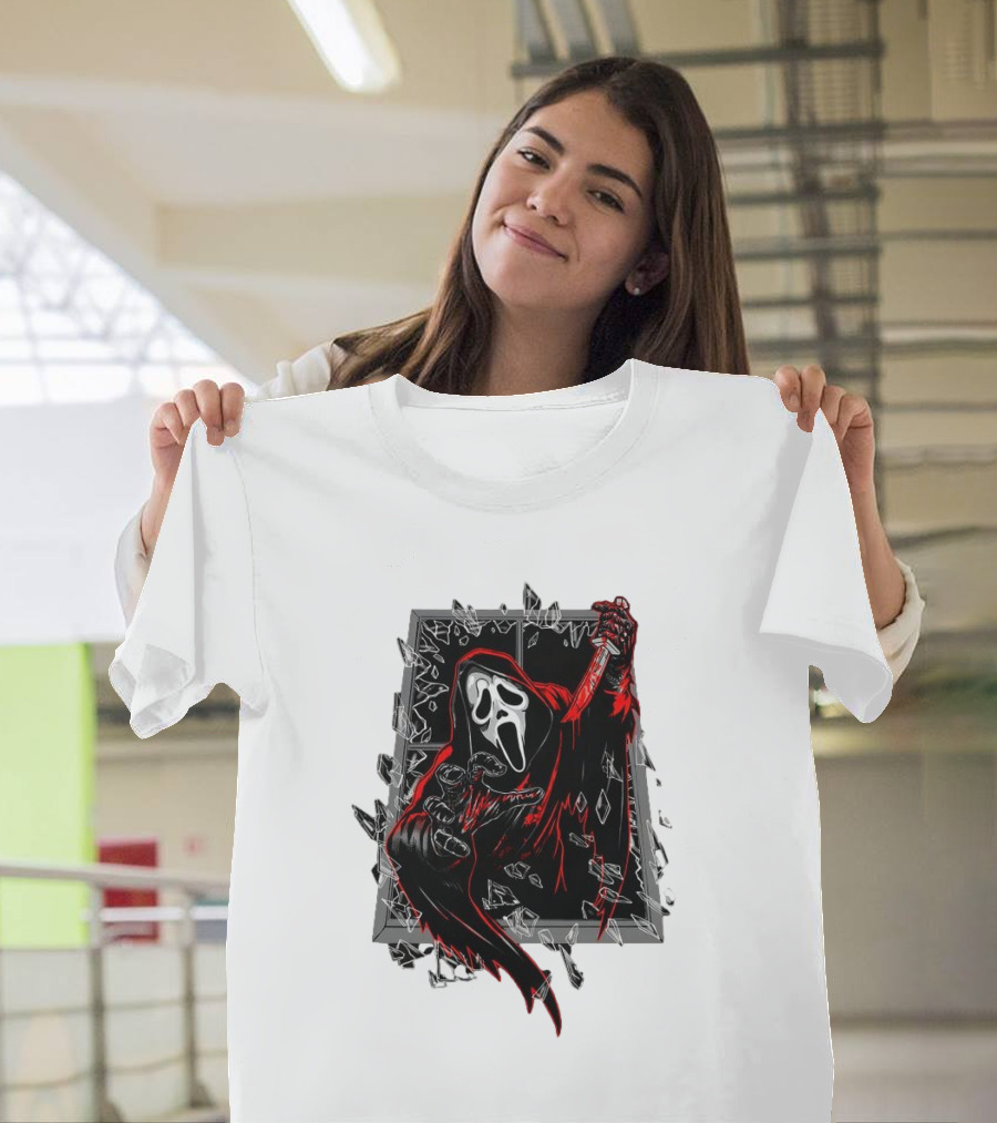 Ghost Face Breaking Through Window Halloween T-Shirt