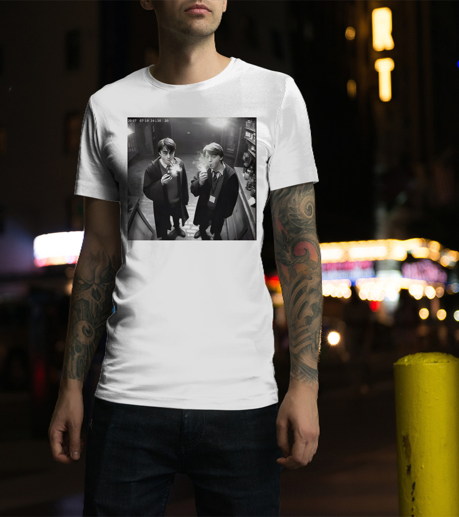 Harry And Ron Smoking Hogwarts CCTV Aesthetic T-Shirt