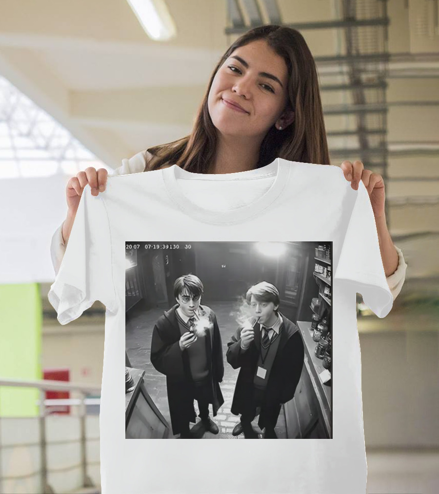 Harry And Ron Smoking Hogwarts CCTV Aesthetic T-Shirt